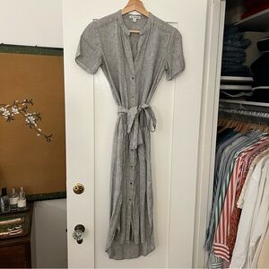 James Perse Blue & White Stripe Linen Dress with Belt, Sz 1